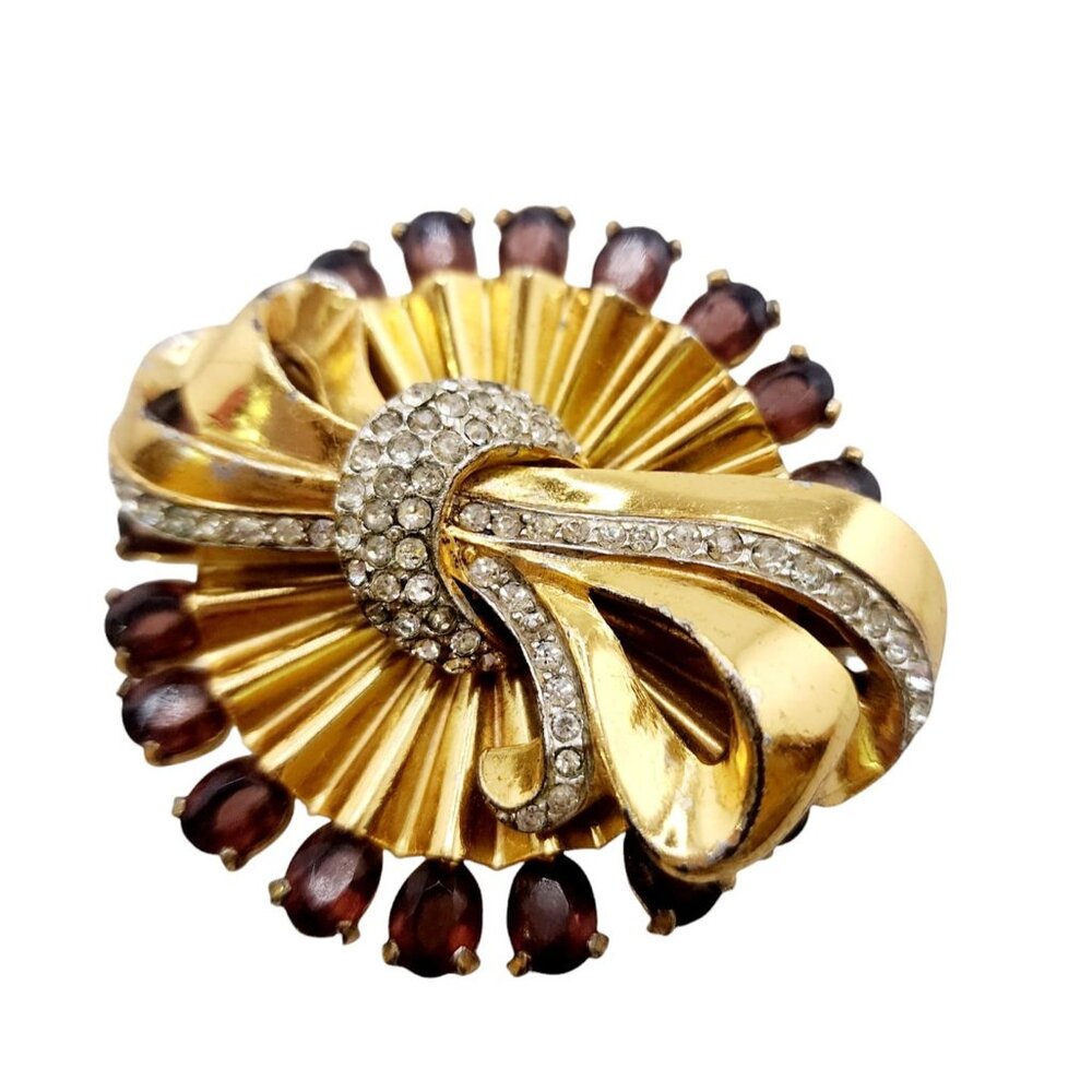 Outstanding 40s Heavy Dimension Bow Over Fluted Circle Brooch (A6788) - Picture 5 of 8